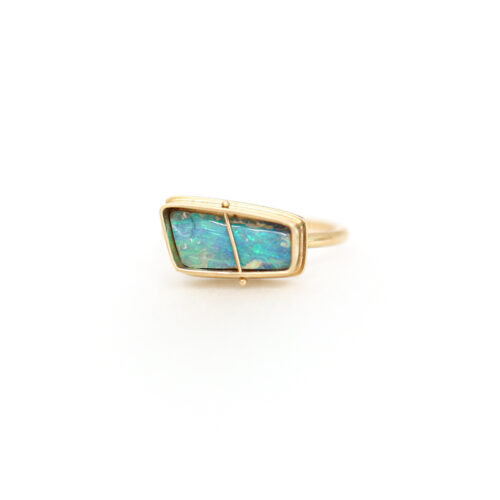 captured opal ring by Hilary Finck in solid yellow gold