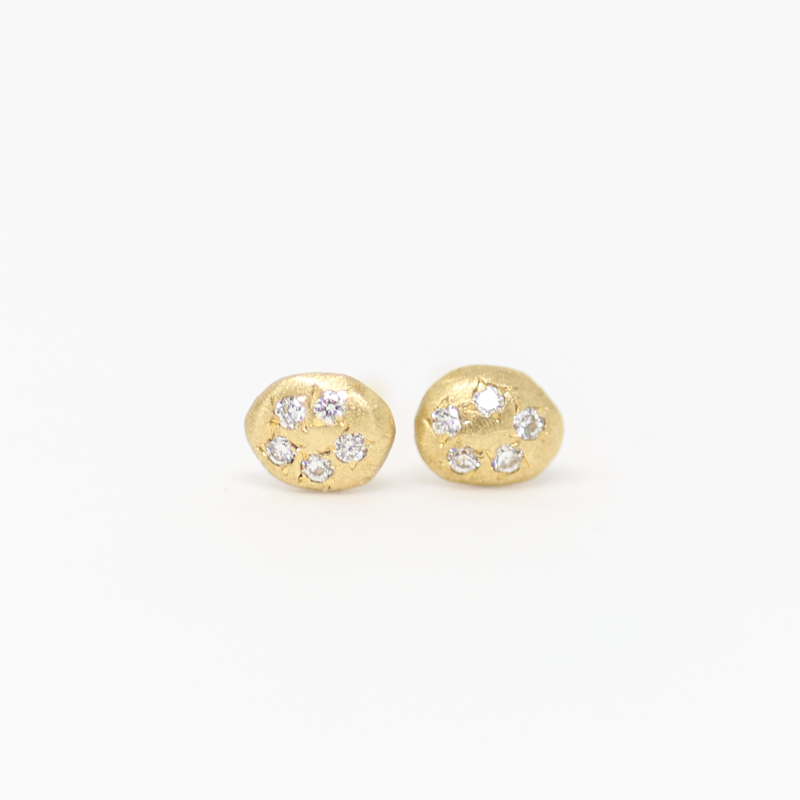 yasuko azuma gold and diamond post earrings - nugget earrings - oval