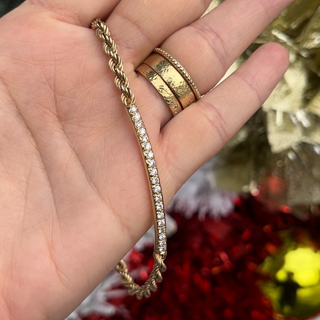 vintage diamond yellow gold bar rope bracelet