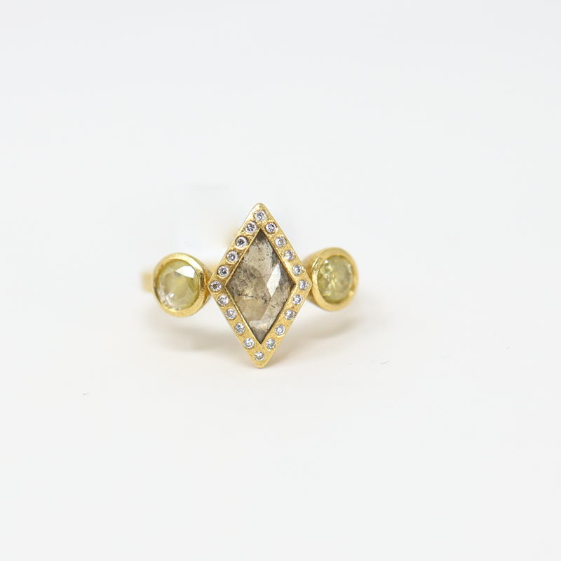 3 stone fancy diamond statement ring by Todd Reed