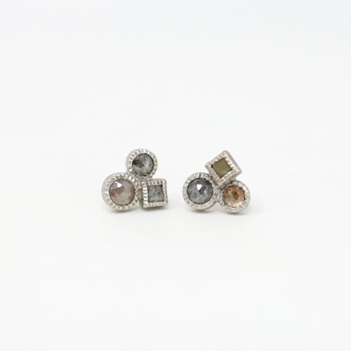 Todd Reed diamond cluster earrings, rose cut and raw diamond cubes, palladium