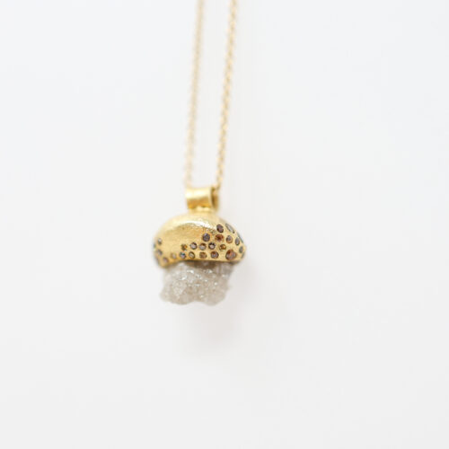 raw diamond and autumn diamond mushroom pendant necklace by Todd Reed Jewelry