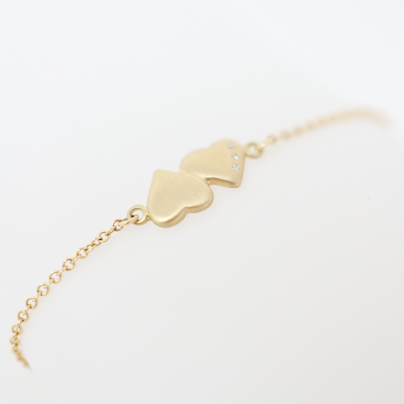double love yellow gold and diamond heart bracelet, emmeline jewelry NYC