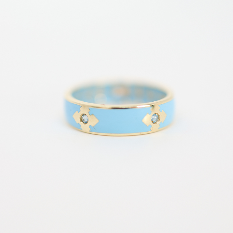 blue enamel band, yellow gold ring, italian estate jewelry, italy