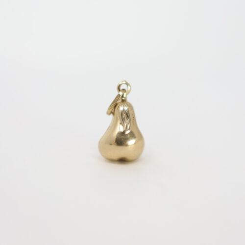 solid gold pear charm, pear fruit and leaf