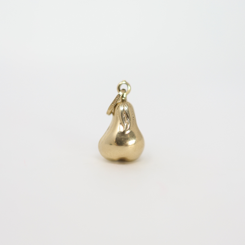 solid gold pear charm, pear fruit and leaf