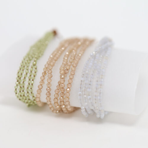lena skadegard multistrand 5-line gem bracelets, peridot, blush zircon, chalcendony
