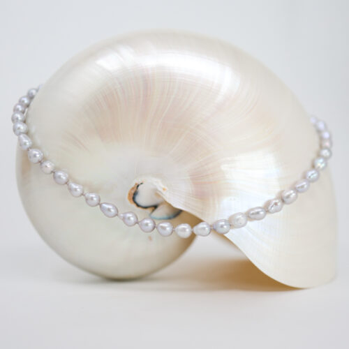 silver pearl necklace, single strand pearls, handmade
