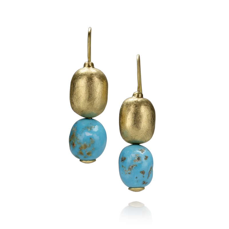 turquoise and yellow gold oval drop earrings by Todd Reed Jewelry