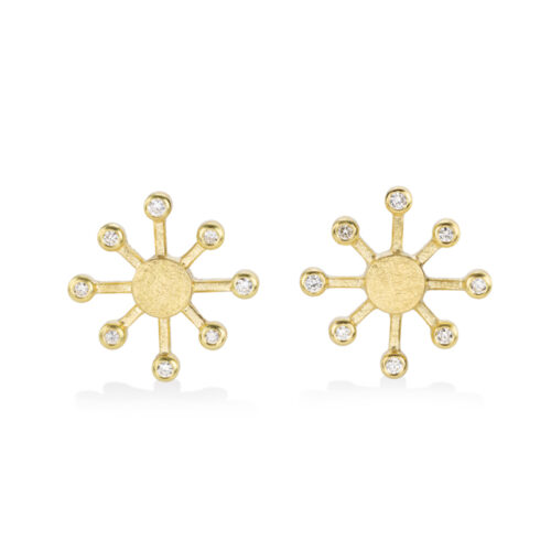 starburst stud earrings by Todd Reed Jewelry, celestial yellow gold earrings