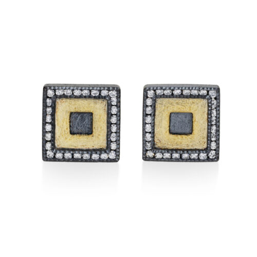 Todd Reed mixed metal earrings with yellow gold and silver diamond squares